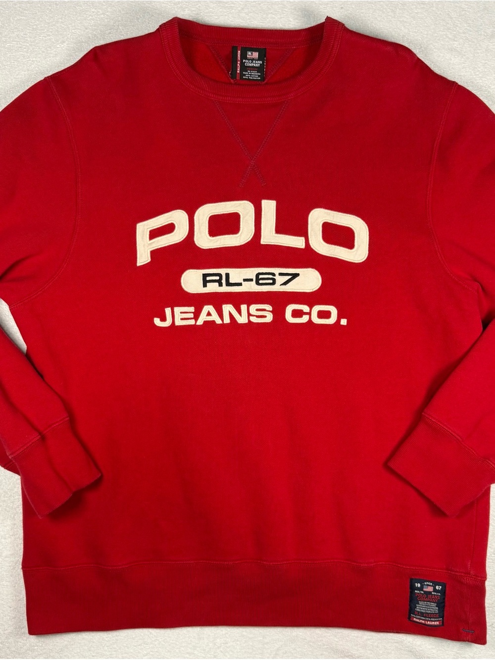 Vintage Polo Jeans Co by Ralph Lauren Red Crewneck Sweatshirt with White Logo